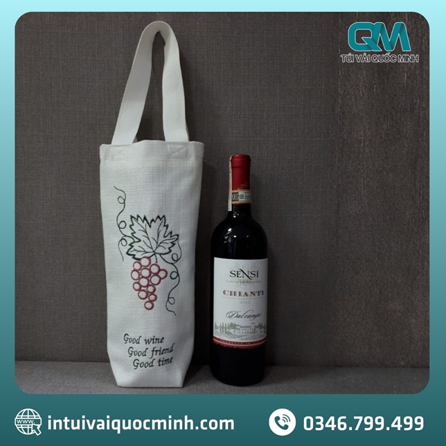Túi vải canvas font đứng đựng rượu