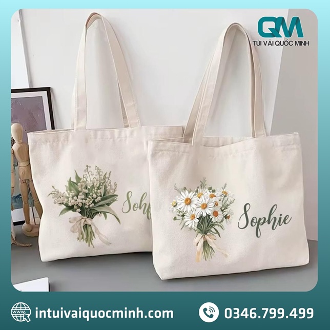 Túi vải canvas in họa tiết hoa