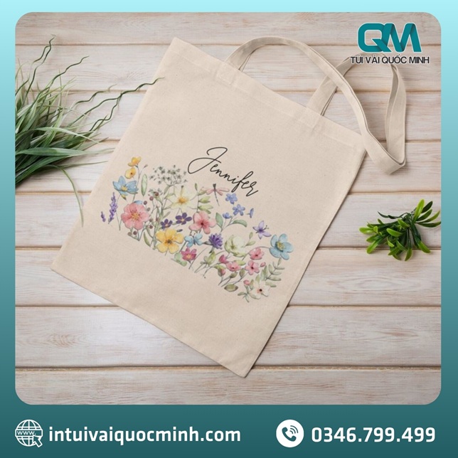 Túi vải canvas in họa tiết hoa