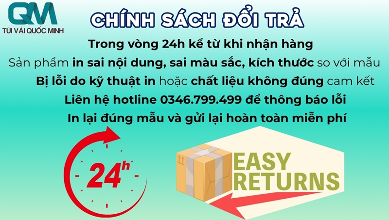 chính sách đổi trả hàng tại in túi vải Quốc Minh