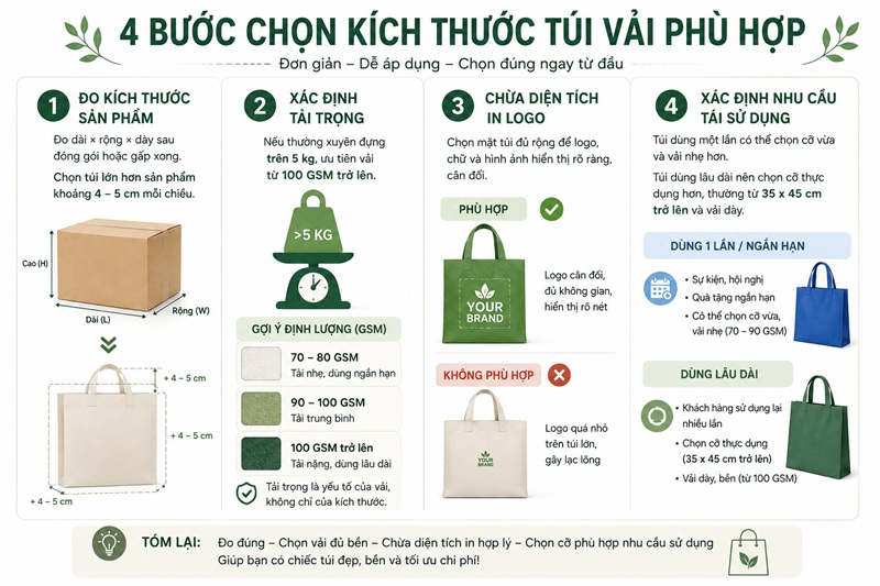 minh họa cách đo sản phẩm để chọn kích thước túi vải phù hợp