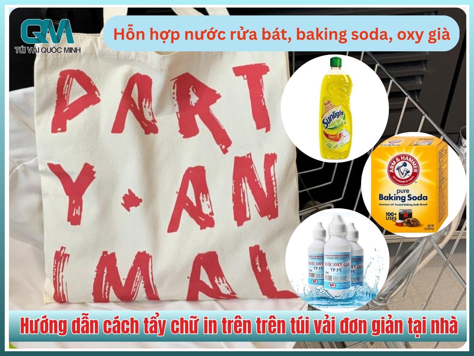 Hỗn hợp nước rửa chén, baking soda và oxy già