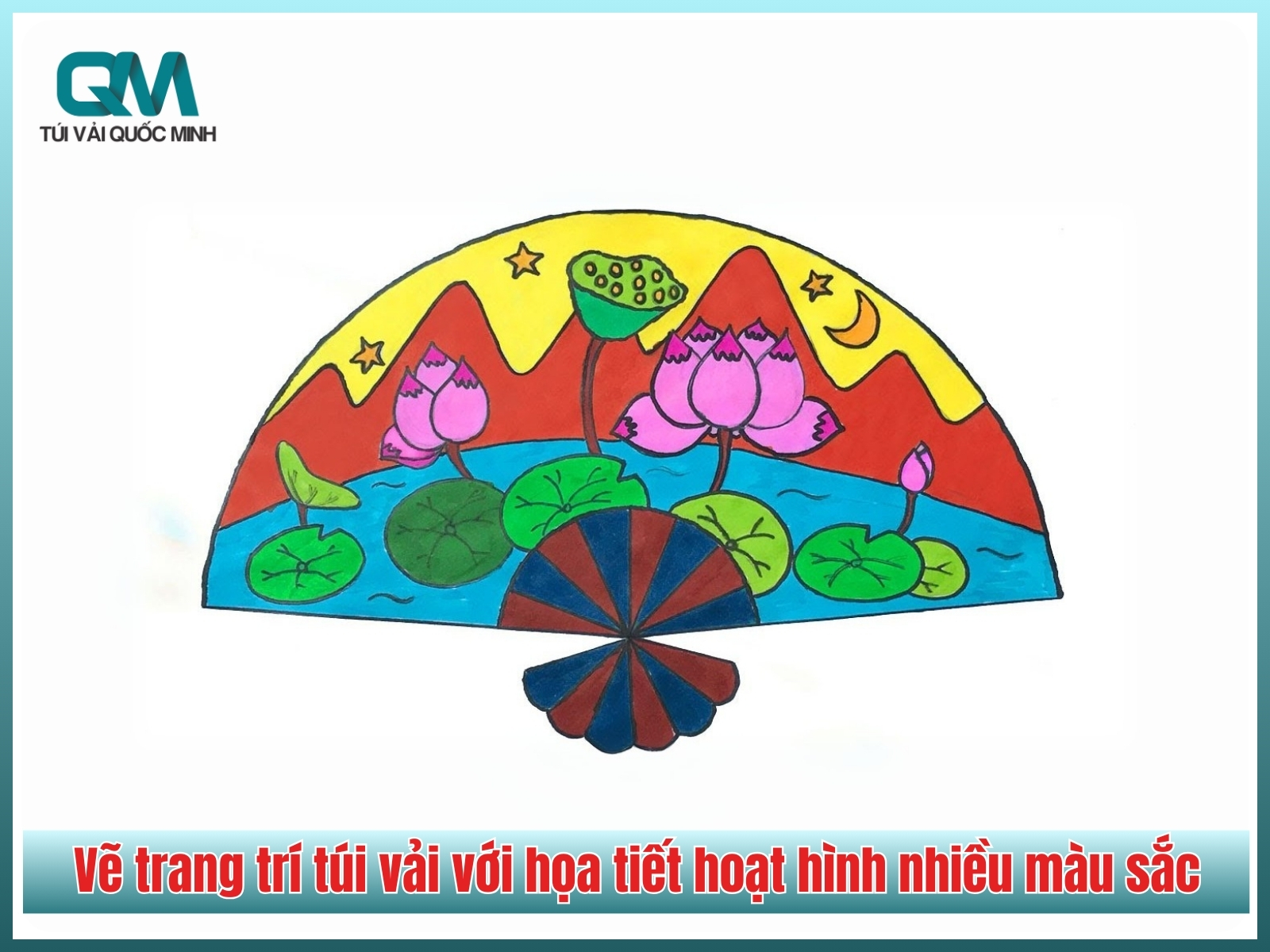 Vẽ trang trí túi vải hoạt hình nhiều màu sắc