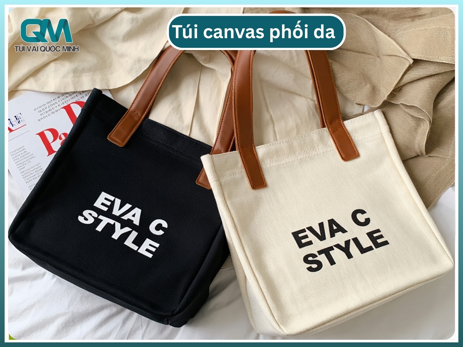Túi canvas phối da