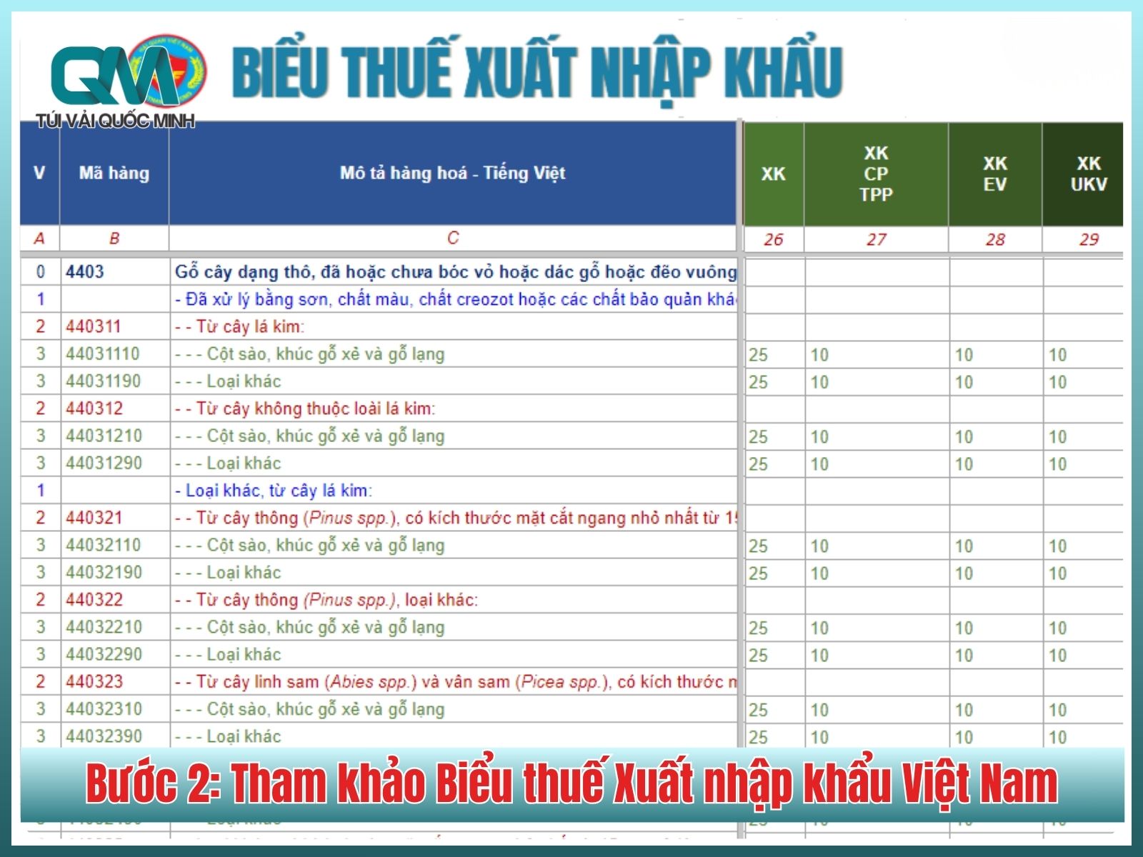 Bước 2: Tham khảo Biểu thuế Xuất nhập khẩu Việt Nam