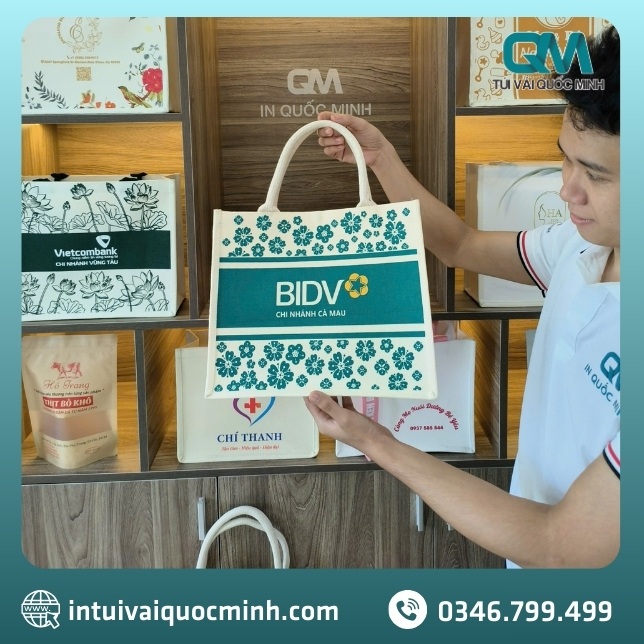 Mẫu túi vải Linen in logo ngân hàng BIDV phổ biến