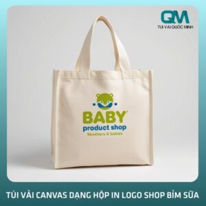 Thông tin cơ bản về túi vải canvas dạng hộp in logo shop bỉm sữa