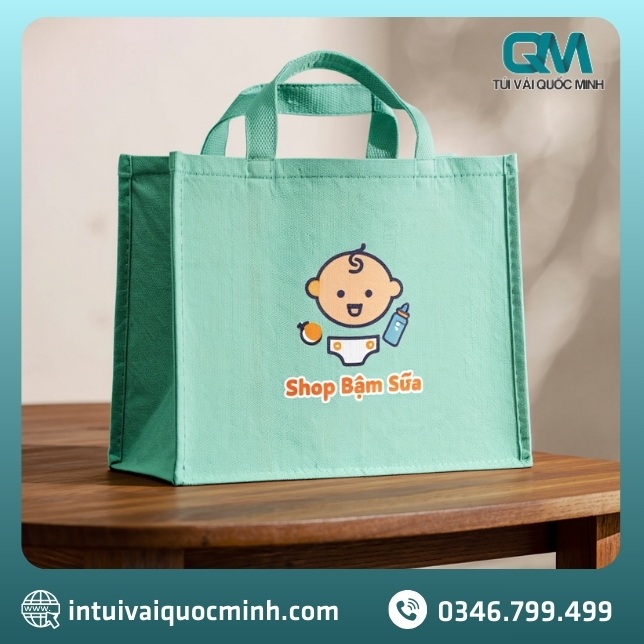 mẫu túi vải canvas dạng hộp in logo shop bỉm sữa phổ biến