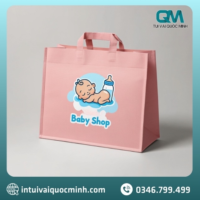 mẫu túi vải canvas dạng hộp in logo shop bỉm sữa phổ biến