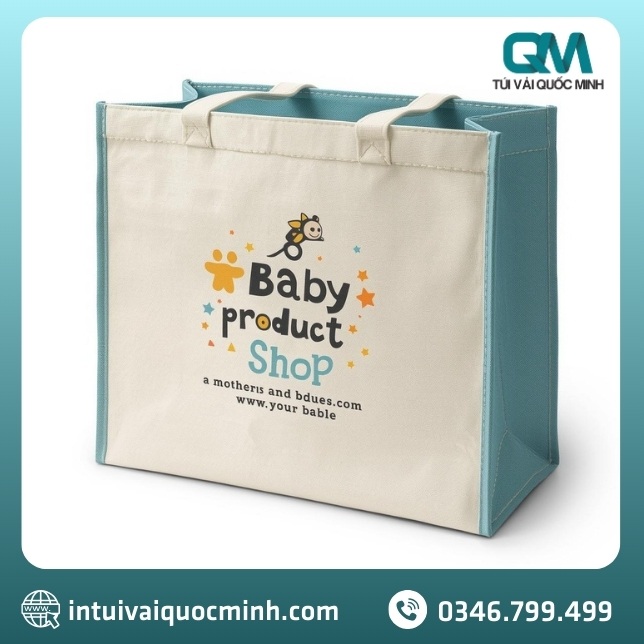 mẫu túi vải canvas dạng hộp in logo shop bỉm sữa phổ biến