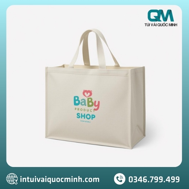 mẫu túi vải canvas dạng hộp in logo shop bỉm sữa phổ biến