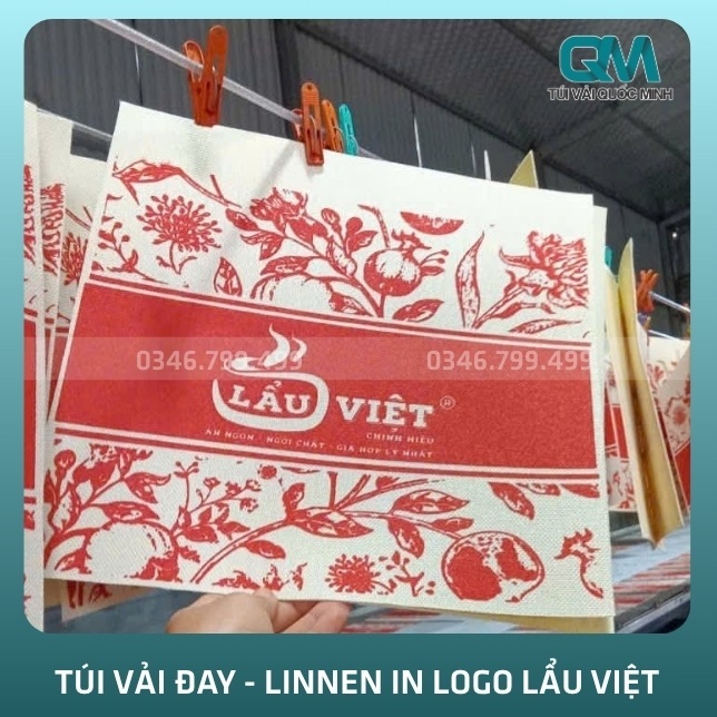 Tổng quan về túi vải đay - Linen in logo Lẩu Việt