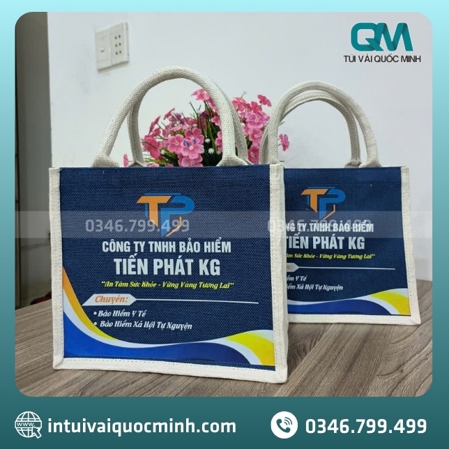 Xưởng may túi vải đay - linen in logo Bảo Hiểm Tiến Phát KG sắc nét giá rẻ