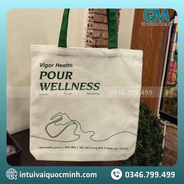 Xưởng may túi canvas in logo Vigor Health giá sỉ theo yêu cầu