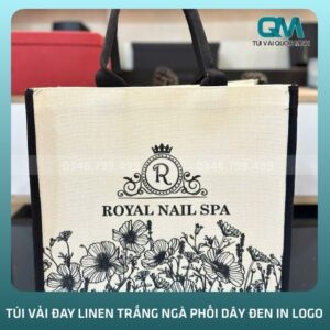 Thông tin về túi vải đay Linen trắng ngà in logo phối dây đen