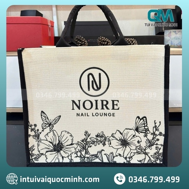 Top 5 mẫu túi vải đay Linen trắng ngà phối dây đen in logo được yêu thích nhất