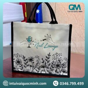 Top 5 mẫu túi vải đay Linen trắng ngà phối dây đen in logo được yêu thích nhất