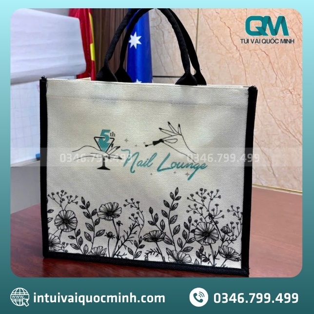 Top 5 mẫu túi vải đay Linen trắng ngà phối dây đen in logo được yêu thích nhất