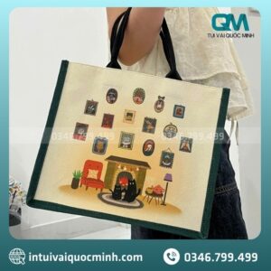 Đặc điểm của túi vải đay Linen trắng ngà phối dây đen in logo
