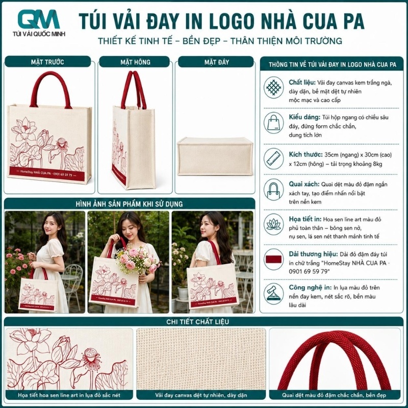 Thông tin về túi vải đay in logo NHÀ CUA PA