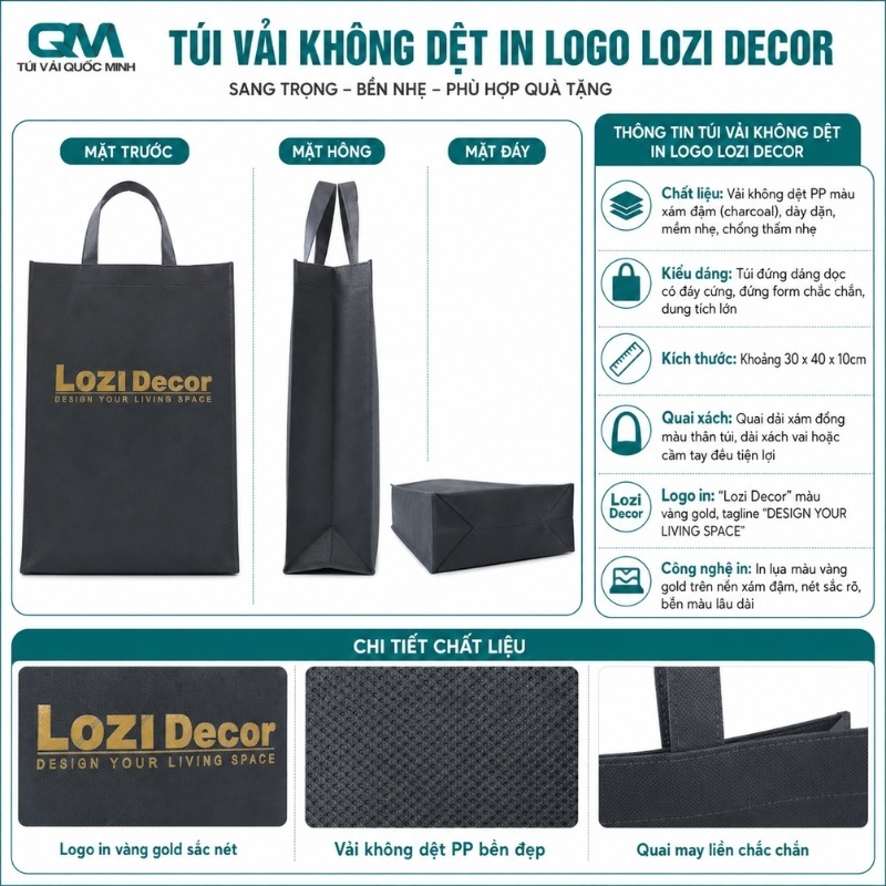 Thông tin về túi vải không dệt in logo LOZI DECOR