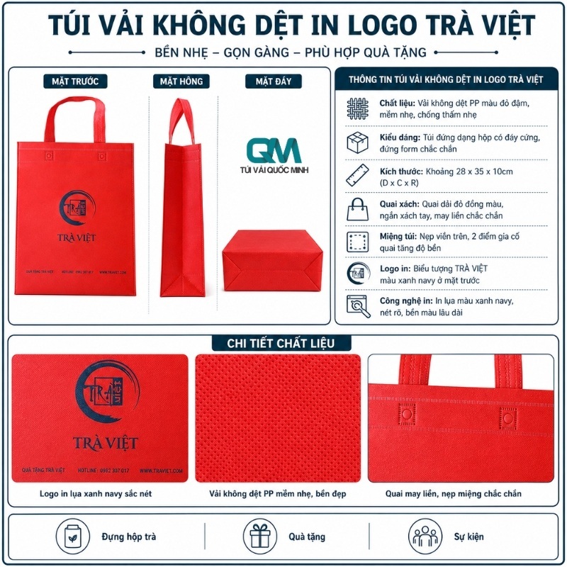 Tổng quan về túi vải không dệt in logo TRÀ VIỆT