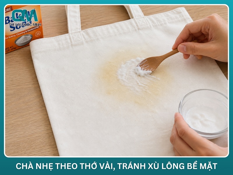 thoa hỗn hợp baking soda lên vết ố vàng trên túi canvas trắng