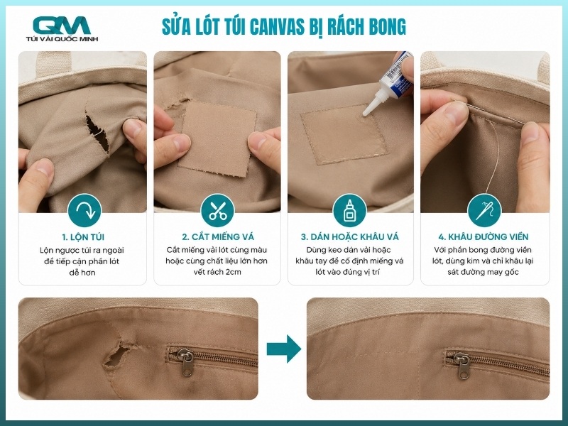 Sửa lót túi bị rách bong