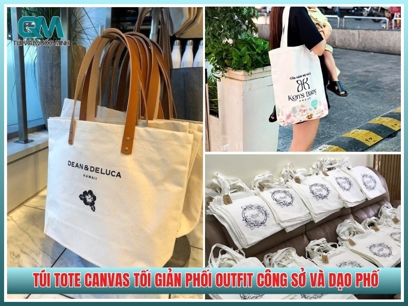 túi tote canvas tối giản phối outfit công sở và dạo phố