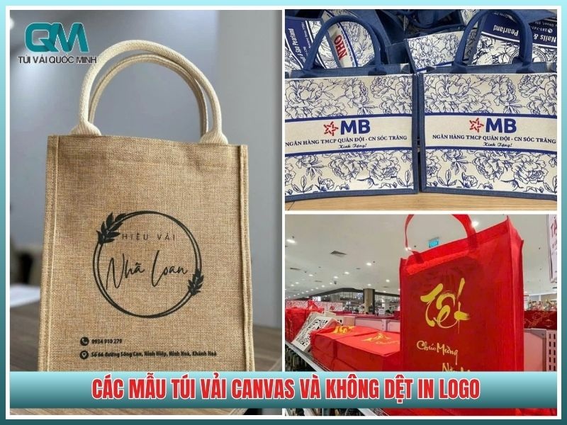 ác mẫu túi vải canvas và không dệt in logo với nhiều kích thước khác nhau