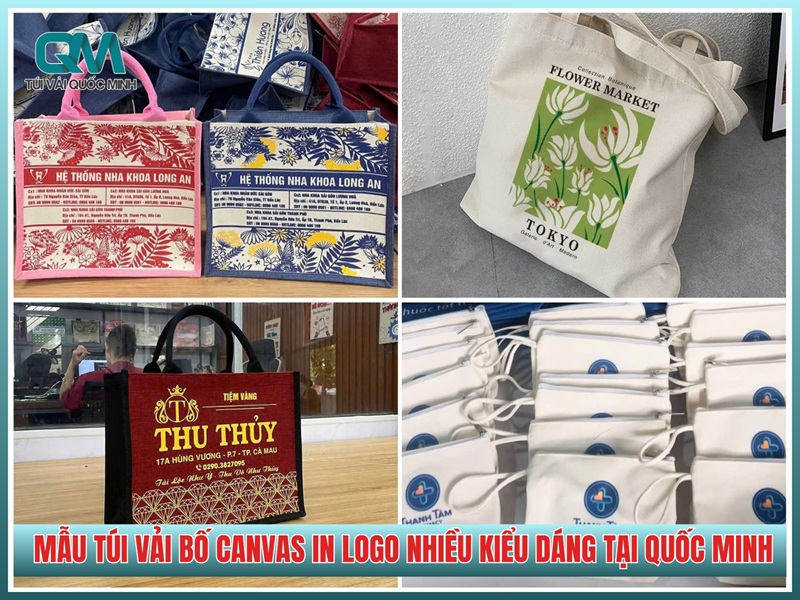 các mẫu túi vải bố canvas in logo nhiều kiểu dáng tại xưởng sản xuất