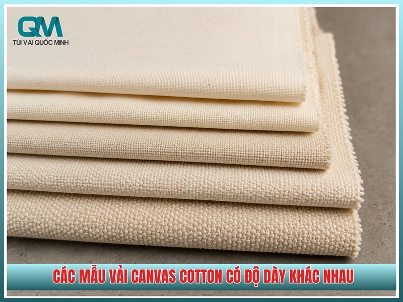 mẫu vải canvas cotton các độ dày khác nhau xếp chồng để so sánh
