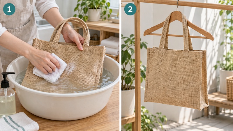 hướng dẫn giặt tay và phơi khô túi vải đay đúng cách