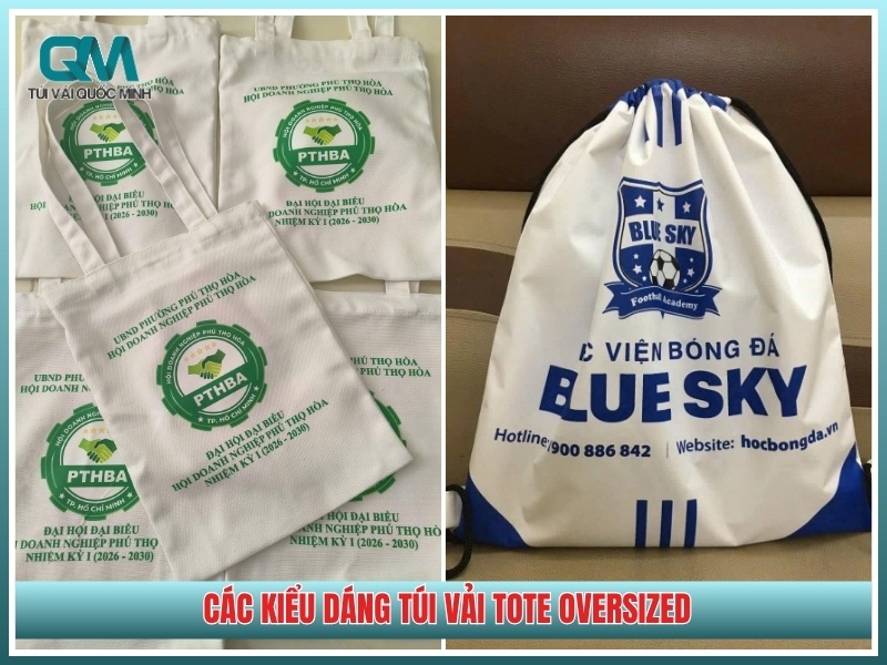 các kiểu dáng túi vải tote oversized túi hình học và túi dây rút phổ biến