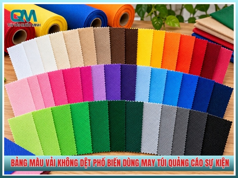 bảng màu vải không dệt phổ biến dùng may túi quảng cáo sự kiện