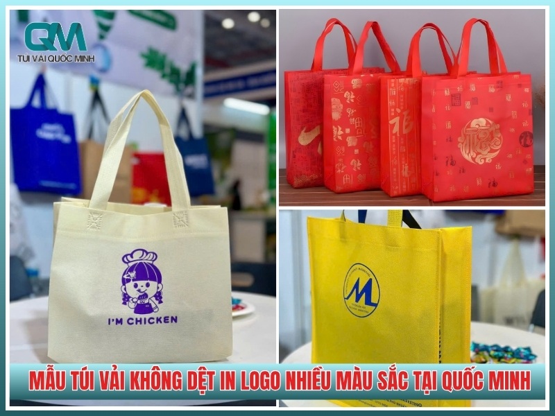 mẫu túi vải không dệt in logo nhiều màu sắc tại xưởng In Túi Vải Quốc Minh"