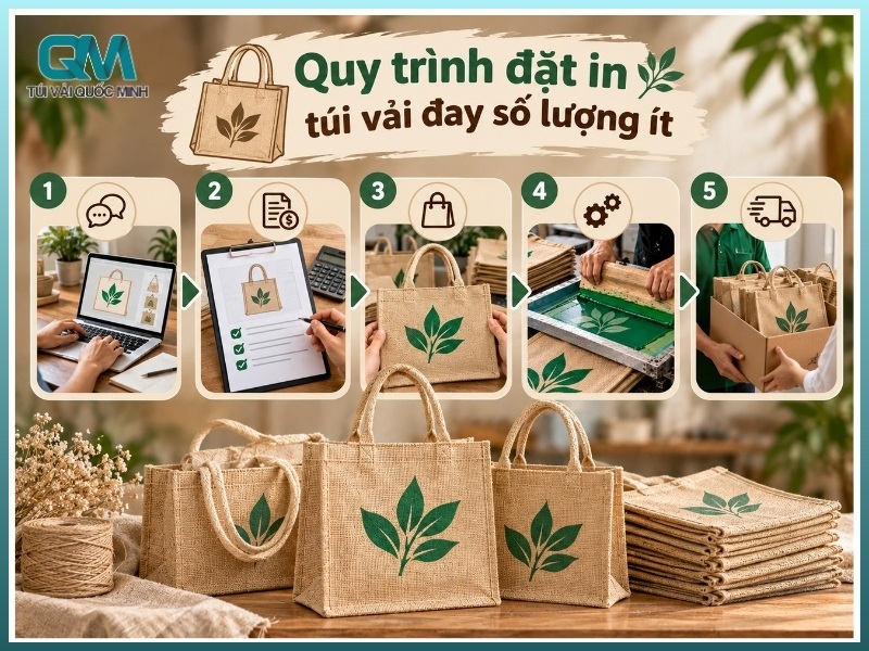 quy trình đặt in túi vải đay từ thiết kế đến giao hàng thành phẩm