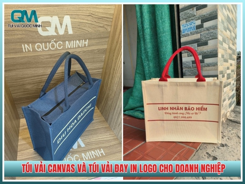 túi vải canvas và túi vải đay trưng bày sản phẩm in logo cho doanh nghiệp