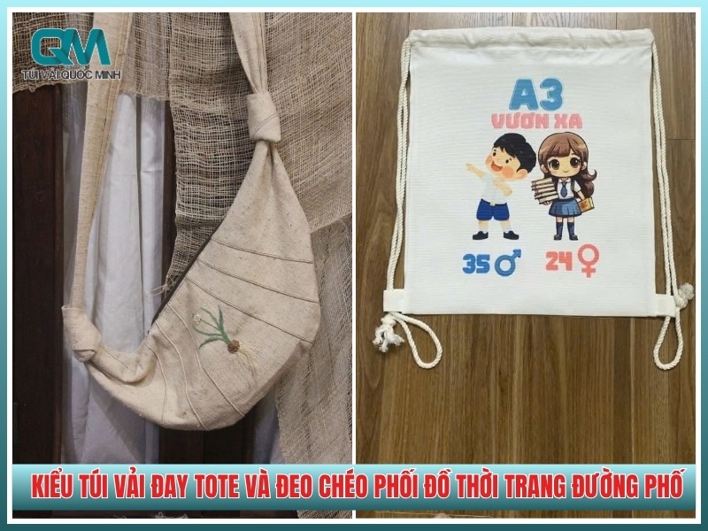 các kiểu túi vải đay tote và đeo chéo phối đồ thời trang đường phố"
