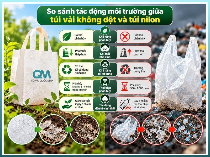 so sánh tác động môi trường giữa túi vải không dệt và túi nilon
